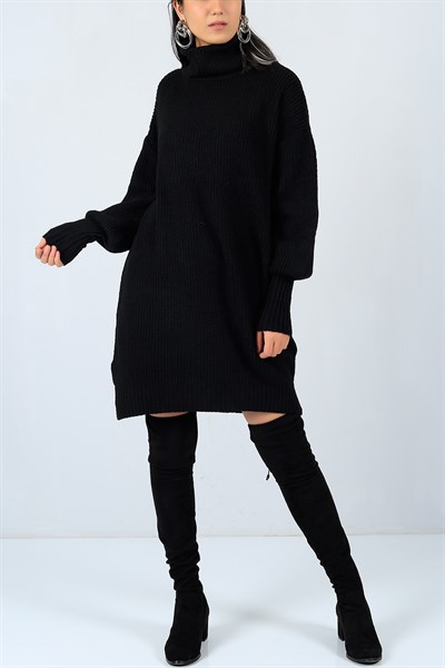 Siyah Boğazlı Triko Elbise 22921B
