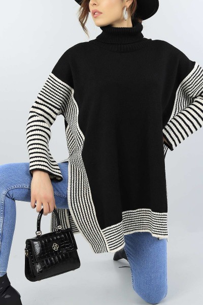Siyah Boğazlı Triko Panço 54511