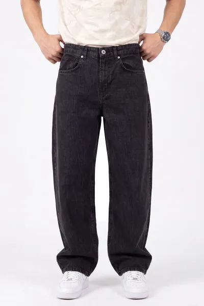 Siyah Bol Paça Baggy Erkek Kot Pantolon 472179