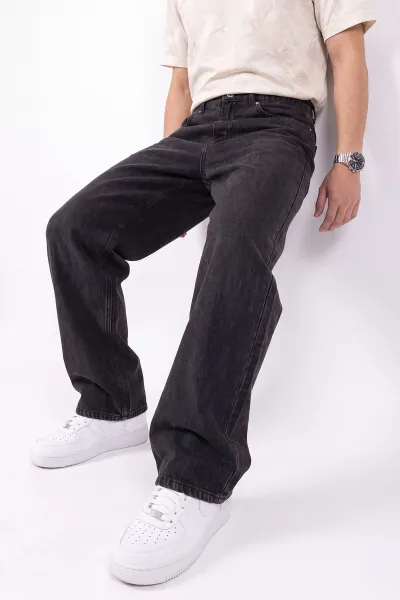 Siyah Bol Paça Baggy Erkek Kot Pantolon 472179