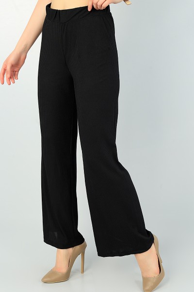 Siyah Bol Paça Bayan Fitilli Pantolon 67980