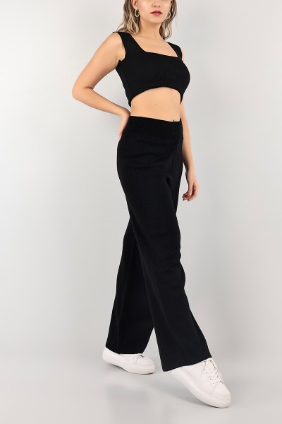 Siyah Bol Paça Bayan Triko Pantolon 104161