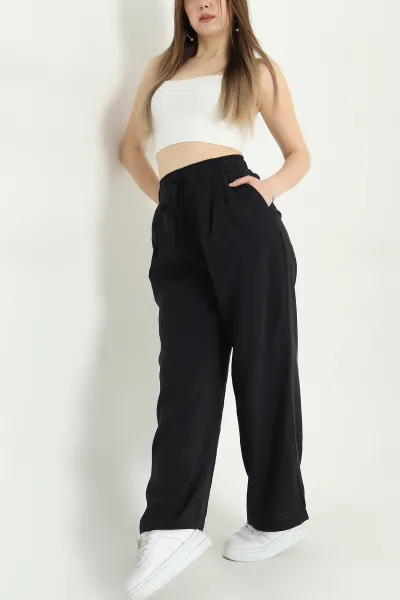 Siyah Bol Paça Bel Lastikli Modal Kadın Pantolon 337599