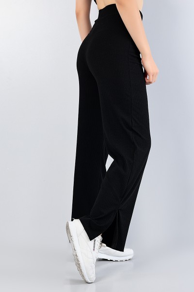 Siyah Bol Paça Fitilli Bayan Pantolon 76649
