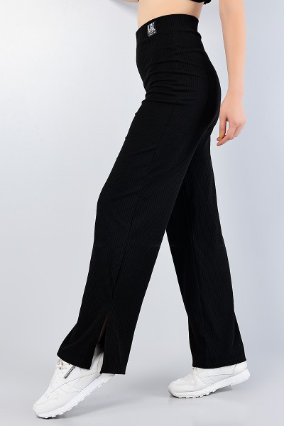 Siyah Bol Paça Fitilli Bayan Pantolon 76649