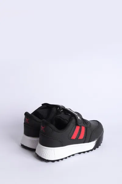 Siyah Bordo (31-35 Filet) Yan  Şeritli Cırtlı Kalın Taban Erkek Çocuk Spor Ayakkabı 309108