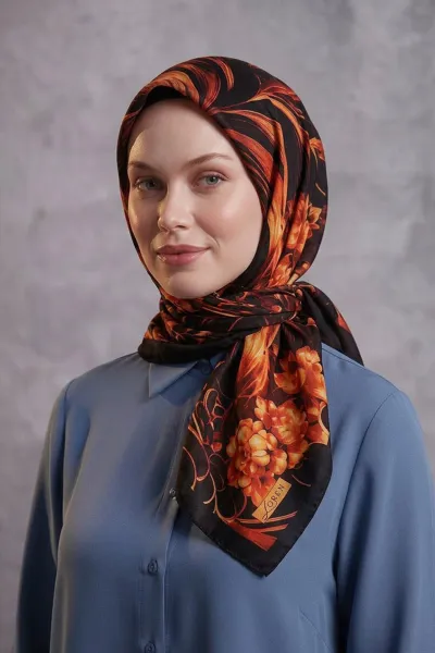 Siyah - Bordo 90x90 Cm Dijital Baskılı Edenia Desen Soft Eşarp 498551