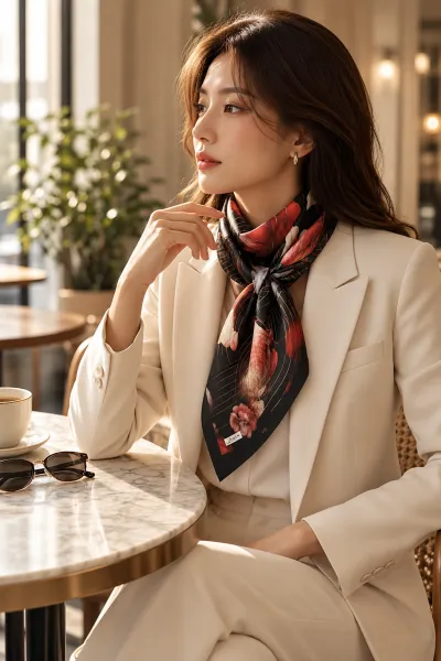 Siyah - Bordo 90x90 Cm Dijital Baskılı Flora Desen Kutulu Twill Eşarp 500979