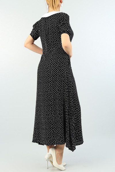 Siyah Boydan Düğmeli Dokuma Elbise 62578