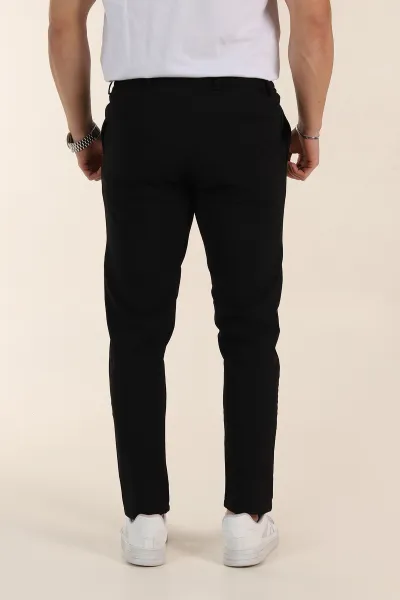 Siyah Boyfriend Bel Arkası Lastikli Gofre Kumaş Erkek Pantolon 344983