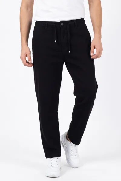 Siyah Boyfriend Belden Bağlamalı Erkek Pantolon 499471