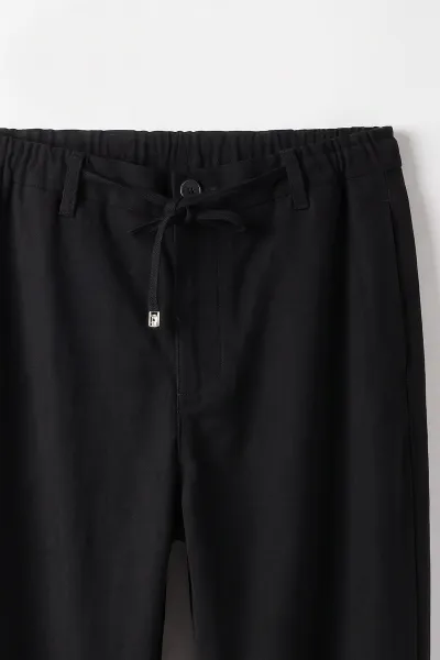 Siyah Boyfriend Belden Bağlamalı Erkek Pantolon 499471