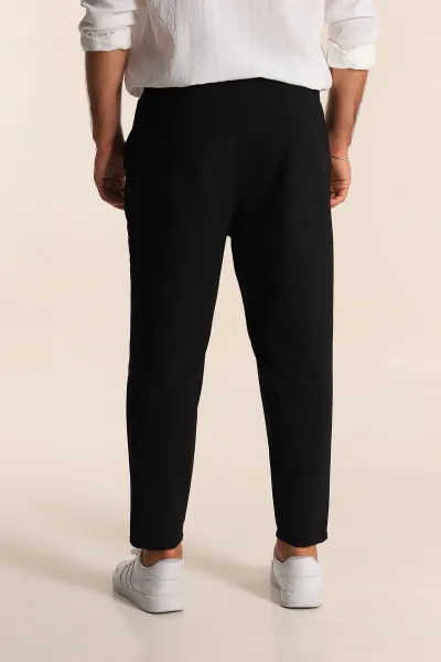 Siyah Boyfriend Fit Gofre Kumaş Çimalı Erkek Kumaş Pantolon 290543