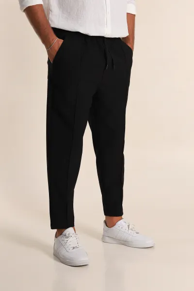 Siyah Boyfriend Fit Gofre Kumaş Çimalı Erkek Kumaş Pantolon 290543