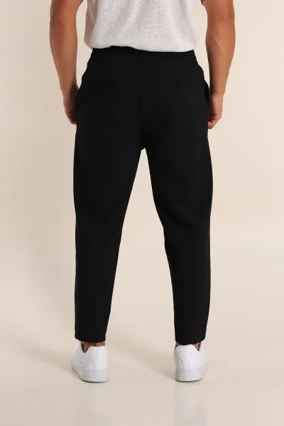 Siyah Boyfriend Fit Gofre Kumaş Erkek Kumaş Pantolon 290547