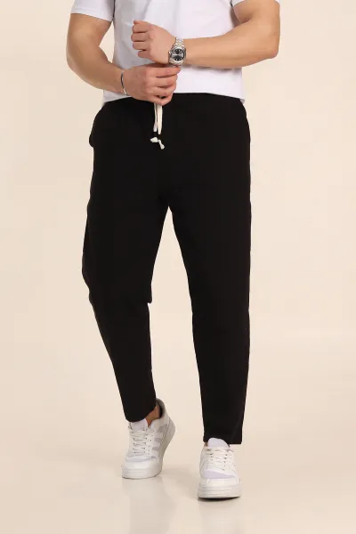 Siyah Boyfriend Ham Keten Belden Bağlamalı Erkek Pantolon 345011