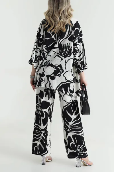 Siyah Bürümcük Kimono Kadın İkili Takım 475211