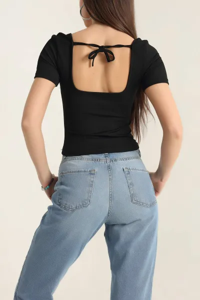 Siyah Bürümcük Kumaş Likralı Bluz 337414