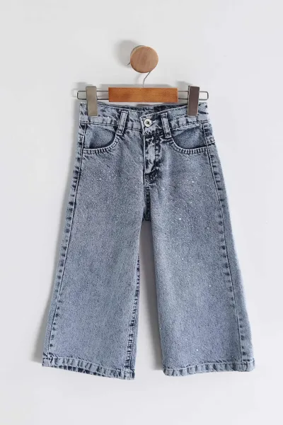 Siyah Buz Mavi(3-10 Yaş)   Taş Baskılı  Oysho Sweatli Kot Pantolonlu Kız Çocuk 2'li Takım 439891