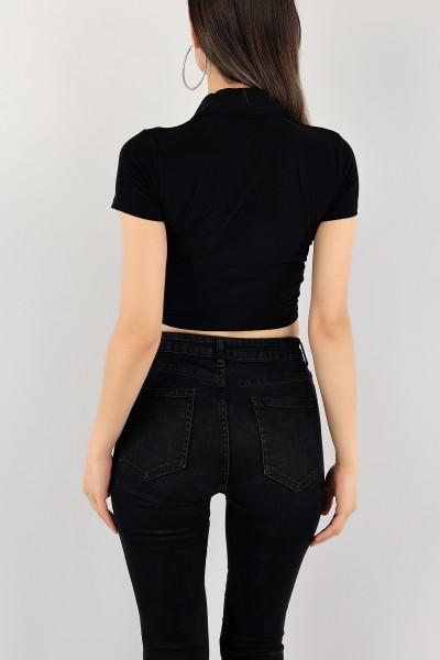 Siyah Büzgü Tasarım Sendy Crop Bluz 117350