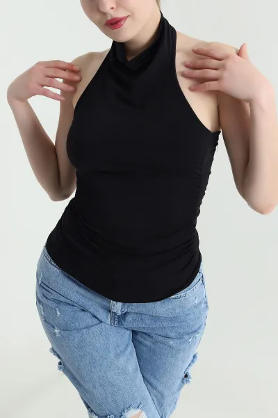 Siyah Büzgülü Buzzy Kadın Bluz 443993