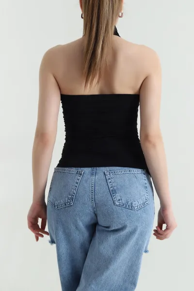 Siyah Büzgülü Buzzy Kadın Bluz 443993