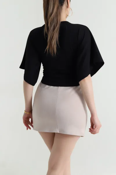 Siyah Büzgülü Crop Kadın Bluz 466223