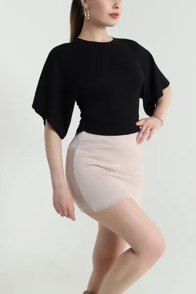Siyah Büzgülü Crop Kadın Bluz 466223