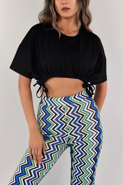 Siyah Büzgülü Crop Üst 124102