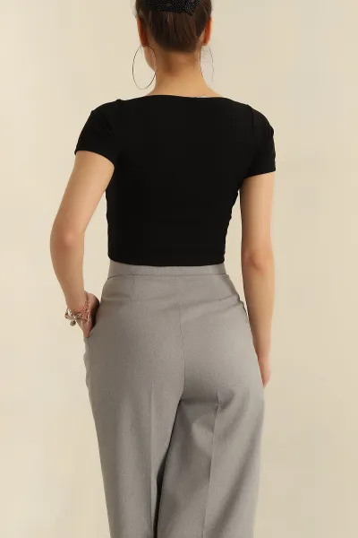 Siyah Büzgülü Fitilli Bluz 251423
