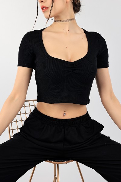 Siyah Büzgülü Fitilli Bluz 97821
