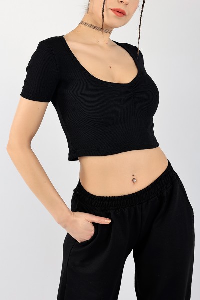 Siyah Büzgülü Fitilli Bluz 97821