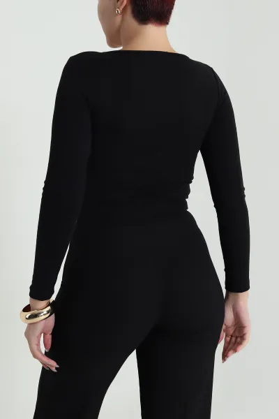Siyah Büzgülü Kadın Body Bluz 483089