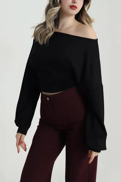 Siyah Büzgülü Modal Kadın Bluz 484963