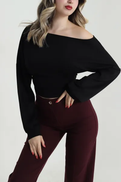 Siyah Büzgülü Modal Kadın Bluz 484963
