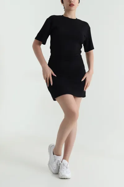 Siyah Büzgülü Modal Kadın Elbise 466186