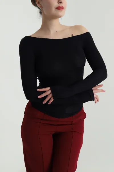 Siyah Büzgülü Parmak Geçmeli Buzzy Kadın Bluz 499160