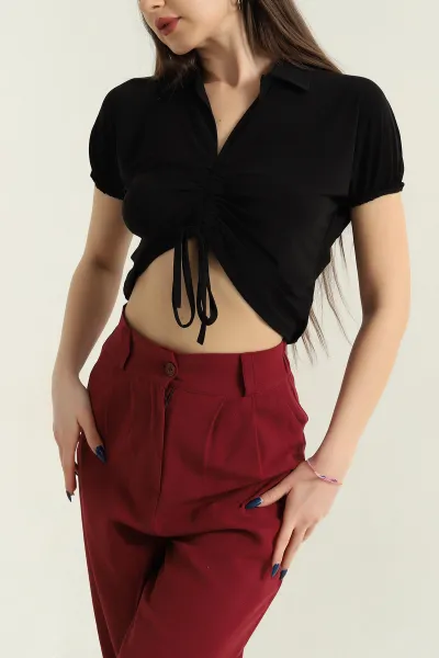 Siyah Büzgülü Sandy Kadın Bluz 347015