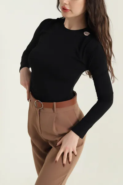 Siyah Büzgülü Sandy Kadın Bluz 439558