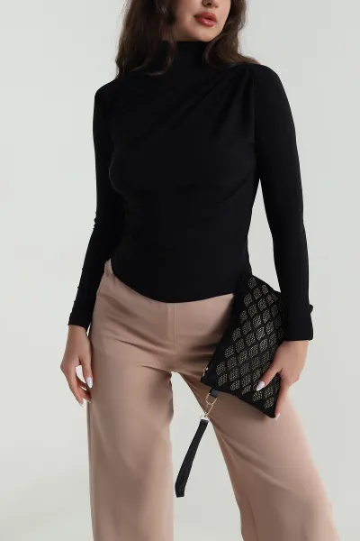 Siyah Büzgülü Sandy Kadın Bluz 484995