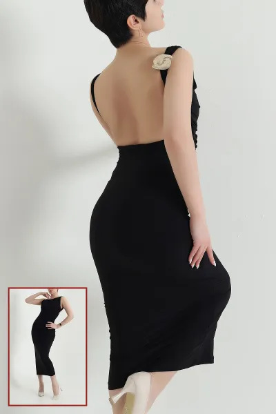 Siyah Büzgülü Sandy Kadın Elbise 443518