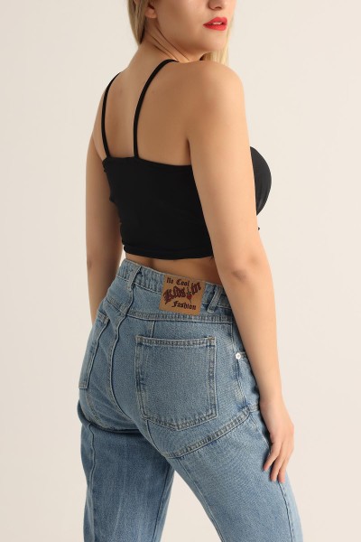 Siyah Büzgülü Sendy Kumaş Crop 174169