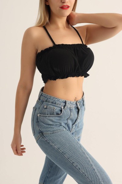 Siyah Büzgülü Sendy Kumaş Crop 174169