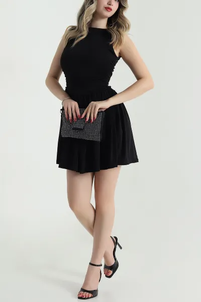 Siyah Büzgülü Sıfır Kol Sandy Kadın Elbise 481498