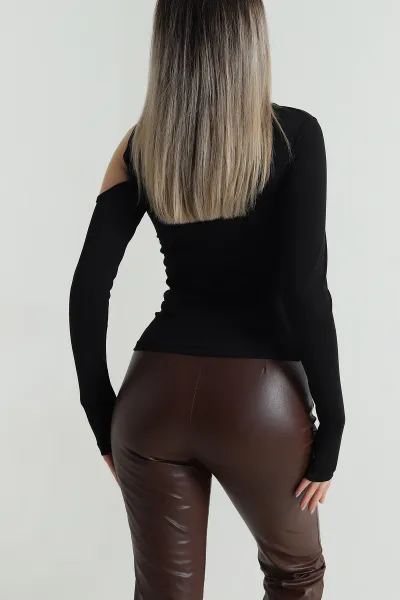 Siyah Büzgülü Tokalı Dalgıç Kadın Bluz 487319