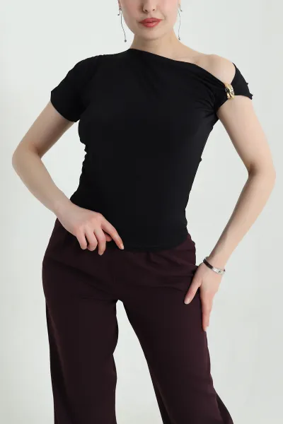 Siyah Büzgülü Tokalı Sandy Kadın Bluz 454934