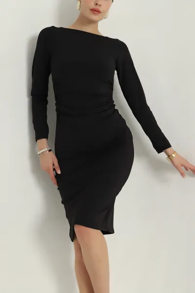 siyah-buzgulu-uzun-kol-modal-kadin-elbise-381475