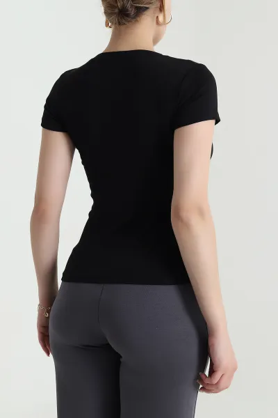 Siyah Buzzy Likralı Kadın Body Bluz 478325