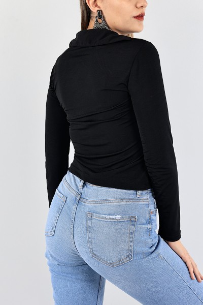 Siyah Candy Kumaş Bayan Gömlek 95514