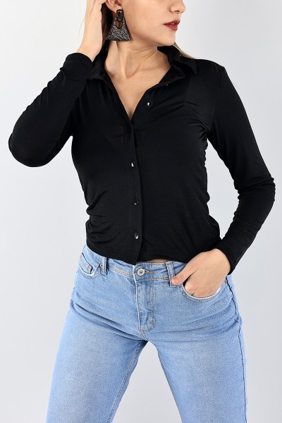 Siyah Candy Kumaş Bayan Gömlek 95514